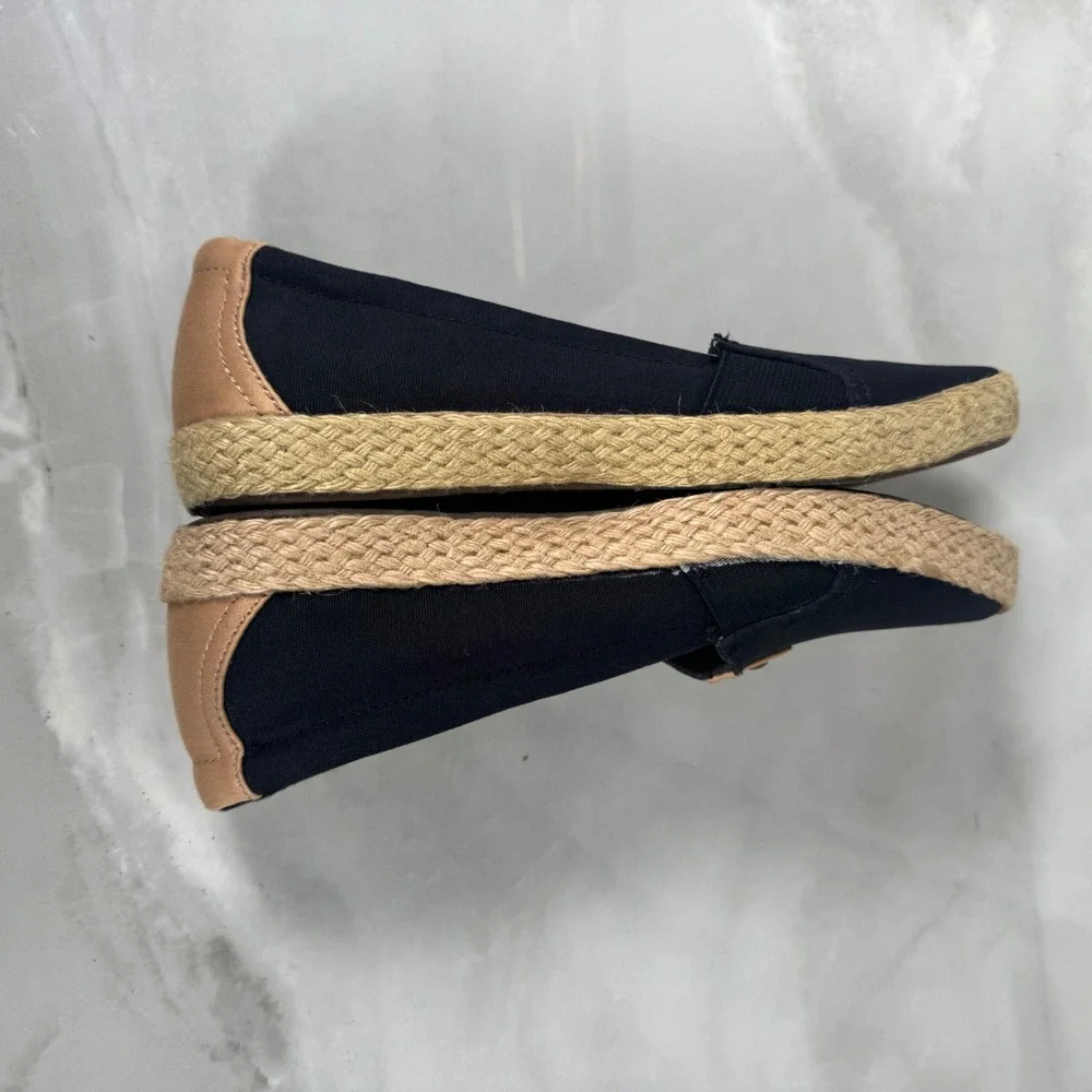 Grasshoppers Canvas Espadrilles Flats Comfort Shoes Black Tan Slip On Neutral 6N